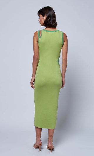 GREEN CUT-OUT KNIT MAXI DRESS