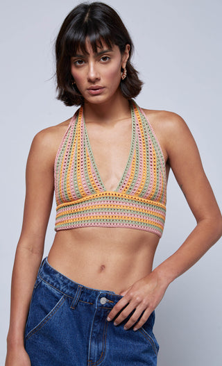 MULTI STRIPE KNIT TIE BACK TOP