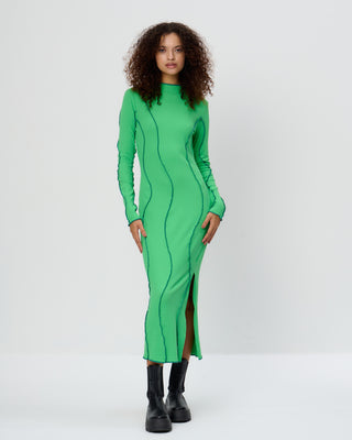 Wavy Seam Split Leg Midi Dress