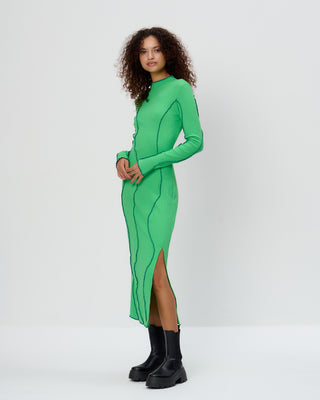 Wavy Seam Split Leg Midi Dress