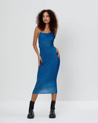 Wavy Check Midi Dress