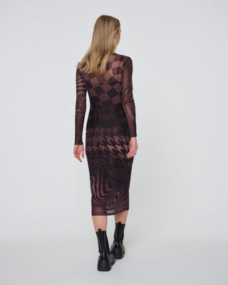 High Neck Mesh Midi Dress
