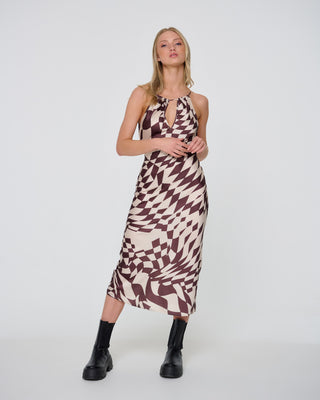 Drawstring Halter Midi Slip Dress