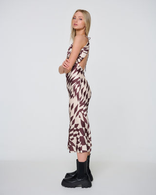 Drawstring Halter Midi Slip Dress