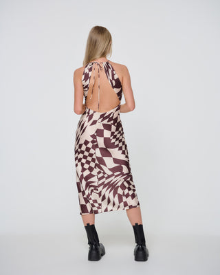Drawstring Halter Midi Slip Dress