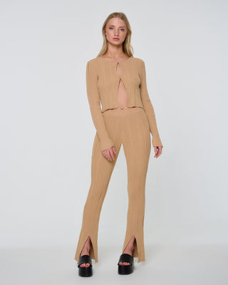 Beige Lurex Knit Rib Cardigan