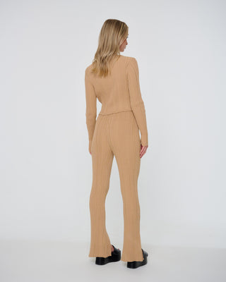 Beige Lurex Knit Rib Cardigan