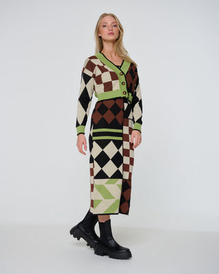 Checkerboard Patchwork Cropped Cardigan