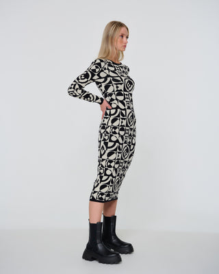 Monochrome Geometric Knitted Midi Dress