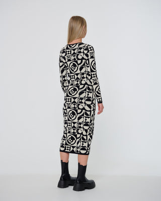 Monochrome Geometric Knitted Midi Dress