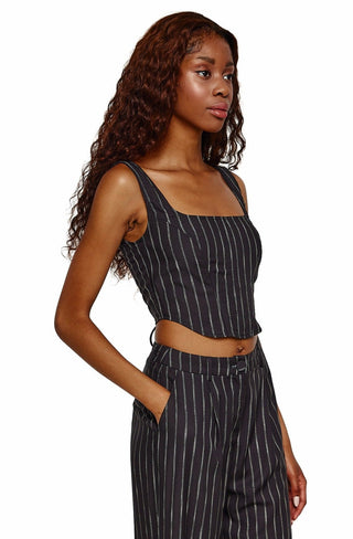 Navy Pinstripe Lace Up Corset Top