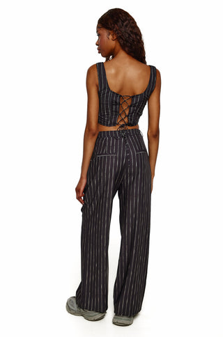 Navy Pinstripe Wide Leg Trousers