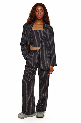 Navy Pinstripe Lace Up Corset Top