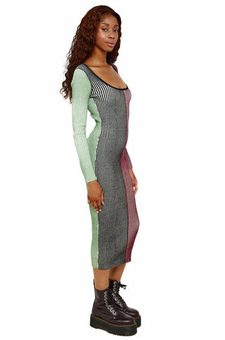 Colourblock Knit Rib Long Sleeve Midi Dress