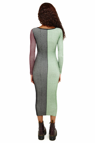 Colourblock Knit Rib Long Sleeve Midi Dress
