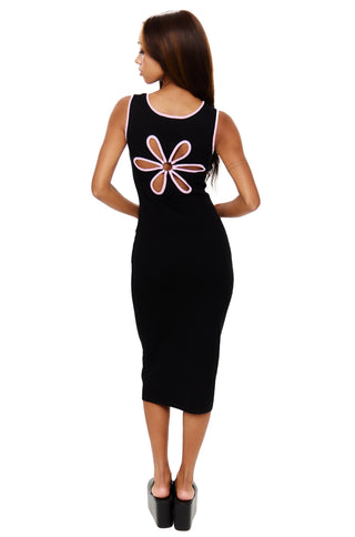 Black & Lilac Flower Cutout Midi Dress