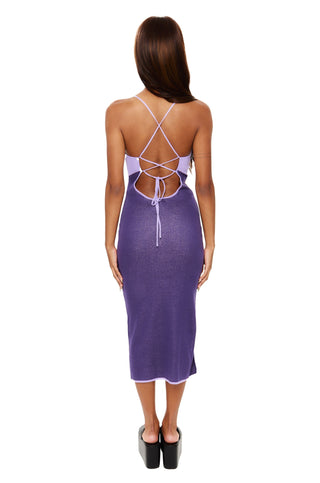 Purple Flower Knit Midi Dress