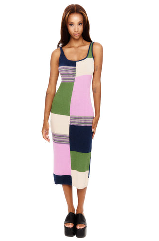 Navy Panel Knit Midi Dress
