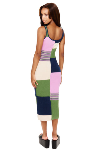Navy Panel Knit Midi Dress