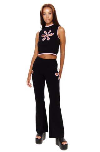 Flower Cutout Knit Flare Trousers