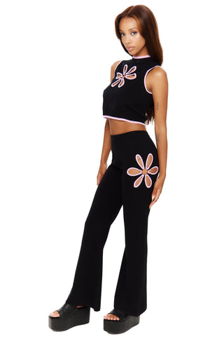 Flower Cutout Knit Flare Trousers