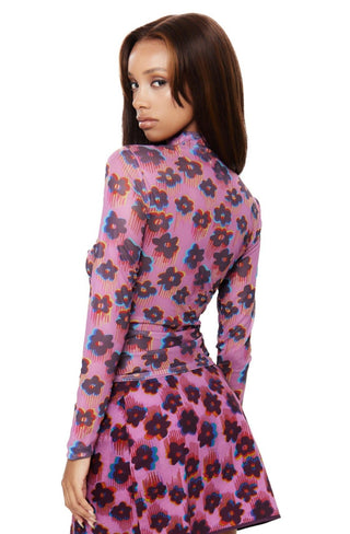 Pink Thumb Hole High Neck Mesh Top