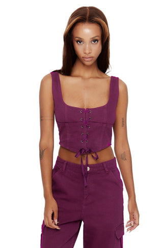 Magenta Lace Up Corset Top
