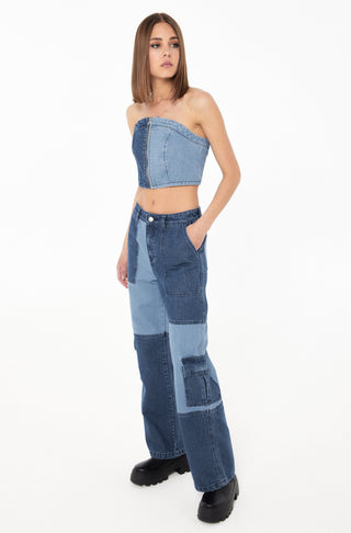 2-Tone Denim Bandeau Top