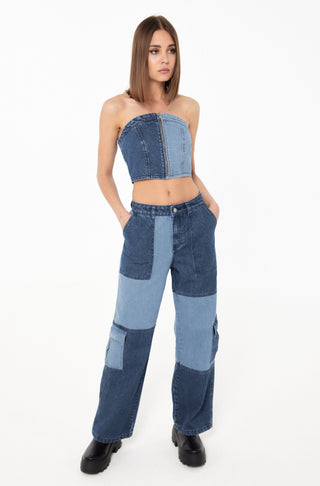 2-Tone Denim Bandeau Top