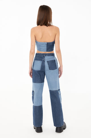 2-Tone Denim Bandeau Top