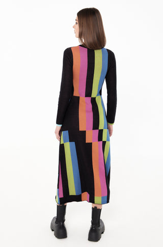 Colourblock Flared Knit Midi Dress