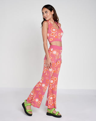 Abstract Bubble Intarsia Flared Trousers
