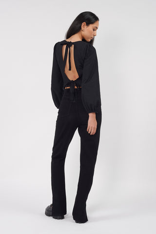Black Organic Cotton Tie Back Top