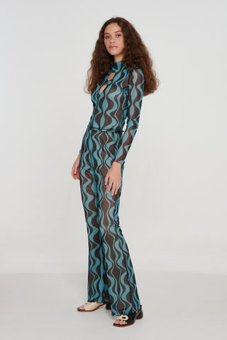 Recycled Wavy Print Cut-Out Top