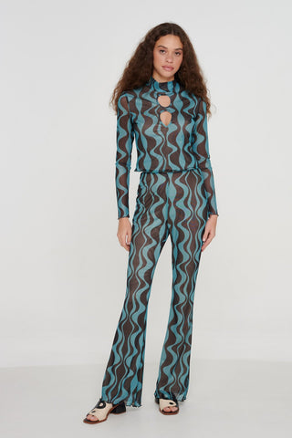 Recycled Wavy Print Flare Trousers