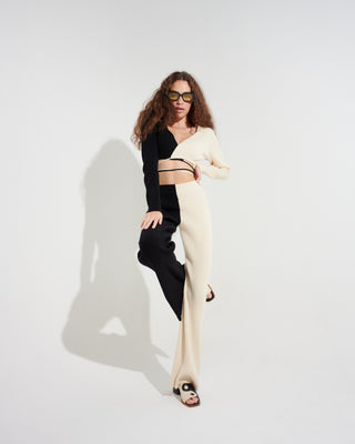Organic Cotton Colour Block Knit Flare Trousers