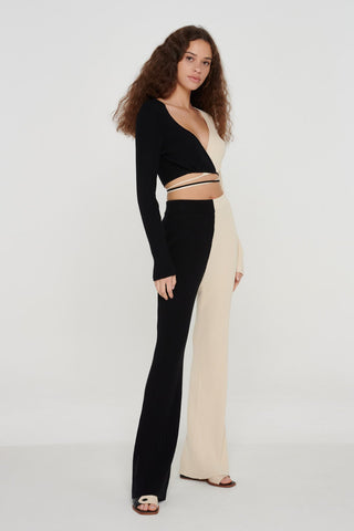 Organic Cotton Colour Block Knit Flare Trousers