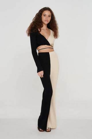 Organic Cotton Colour Block Knit Flare Trousers