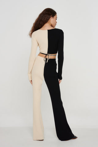 Organic Cotton Colour Block Knit Flare Trousers