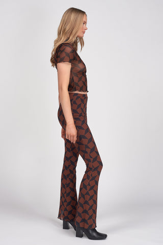 Recycled Brown Geo Mesh Flared Trousers
