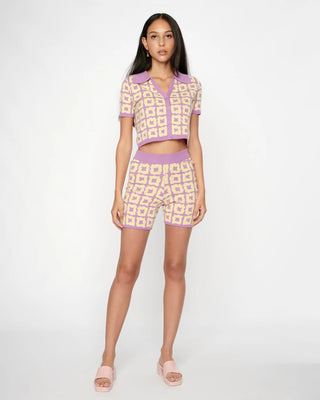 Organic Cotton Check Knit Short Sleeve Cardigan