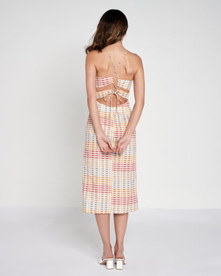 Organic Cotton Checked Cut-out Midi Dress
