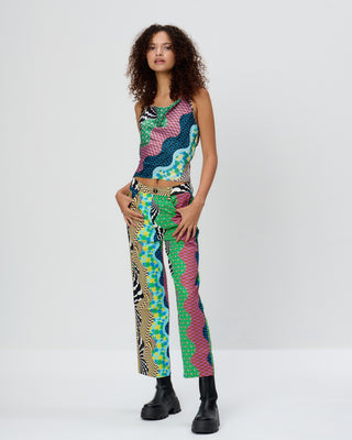 Patchwork Wavy Printed Jeans