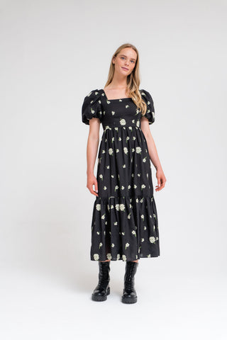 Organic Floral Embroidered Midaxi Dress