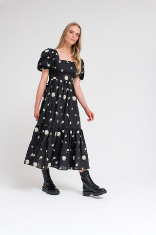 Organic Floral Embroidered Midaxi Dress