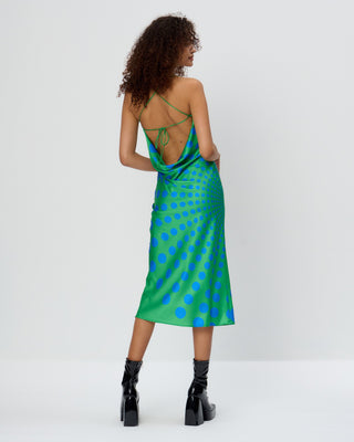 Face Print Cowl Bias Cut Midi Slip Dress