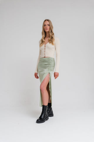 Organic Pearl Button Ribbed Cardigan