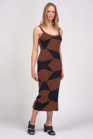 Certified Organic Cotton Brown Geo Knit Midi Dress