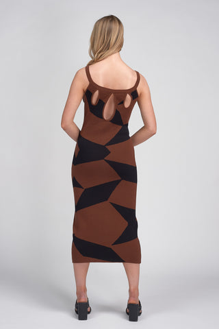 Certified Organic Cotton Brown Geo Knit Midi Dress
