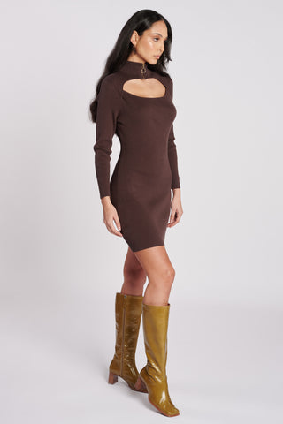 Certified Organic Cotton Brown Knit Cut Out Mini Dress